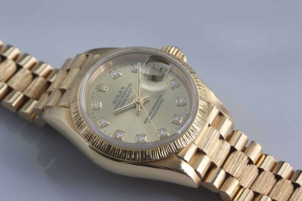 Rolex 18K Lady President Diamond Dial Bark Bezel & Bracelet - Reference 69178 - SOLD